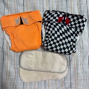 Ragababe AIO Size Medium Lot: Checkers/Orange Set of Cloth Diapers with Inserts